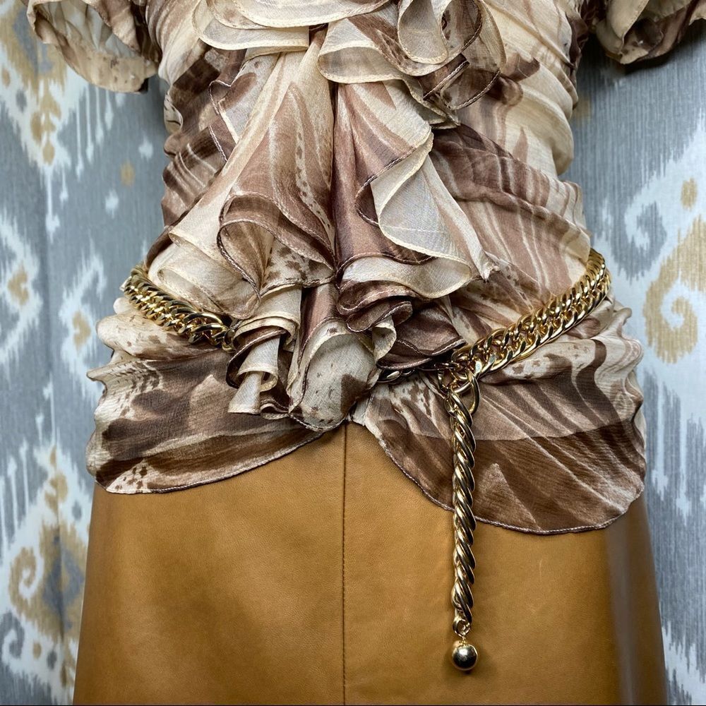 Ralph Lauren Brown Havana Print Silk Ruffle Blouse - Picture 11 of 16